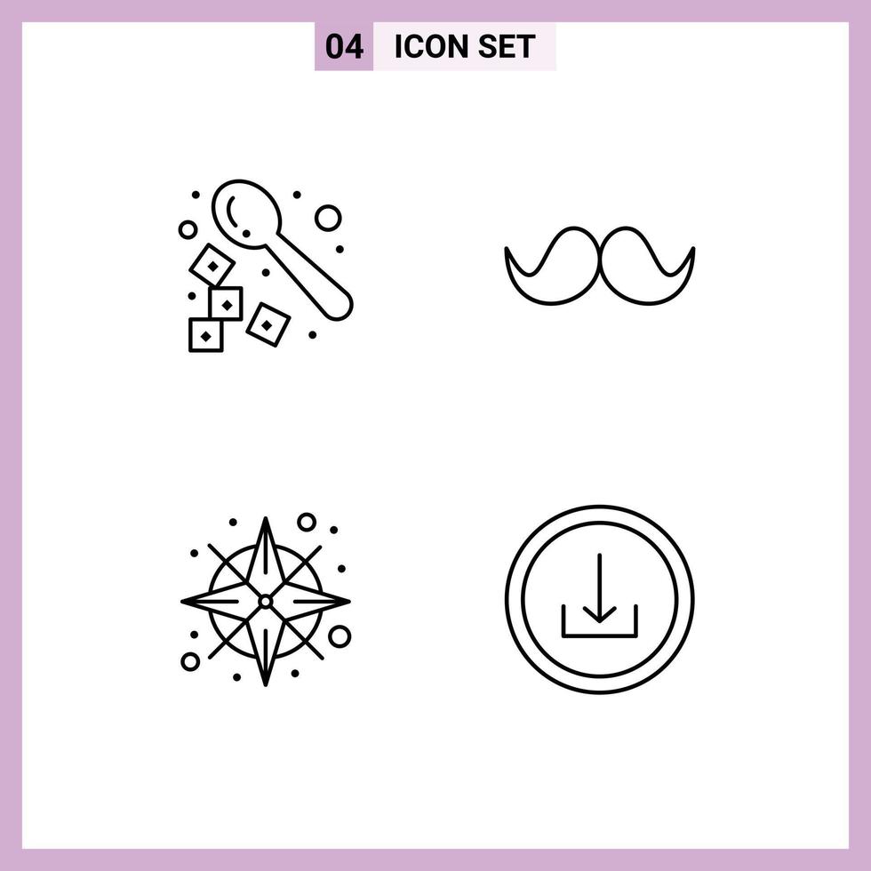 Mobile Interface Line Set of 4 Pictograms of barista compass spoon movember navigation Editable Vector Design Elements