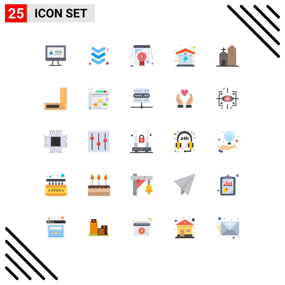 25 User Interface Flat Color Pack of modern Signs and Symbols of historic christian web building house Editable Vector Design Elements