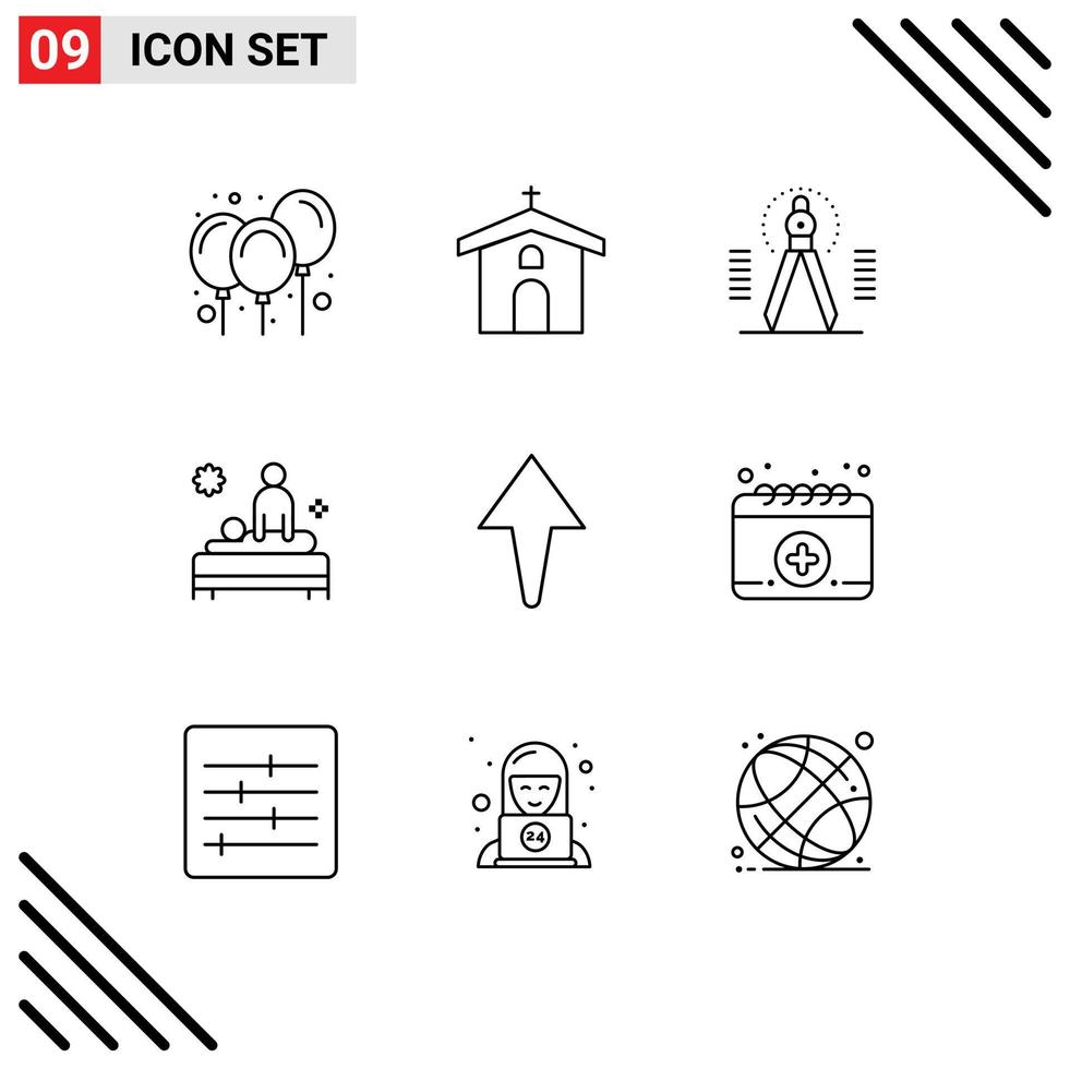Outline Pack of 9 Universal Symbols of massage body easter back geometry Editable Vector Design Elements