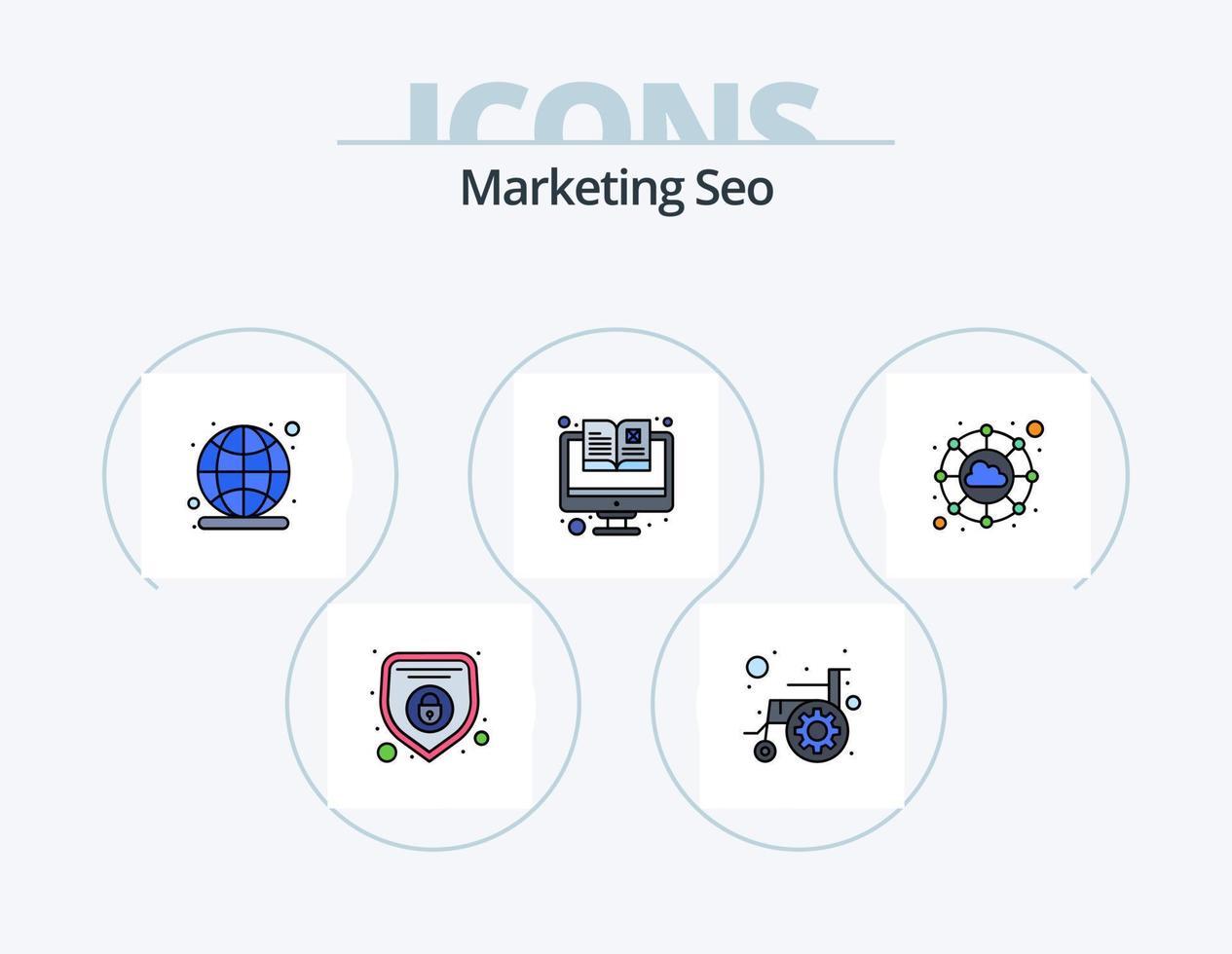 Marketing Seo Line Filled Icon Pack 5 Icon Design. website. configure. network. trends. world vector