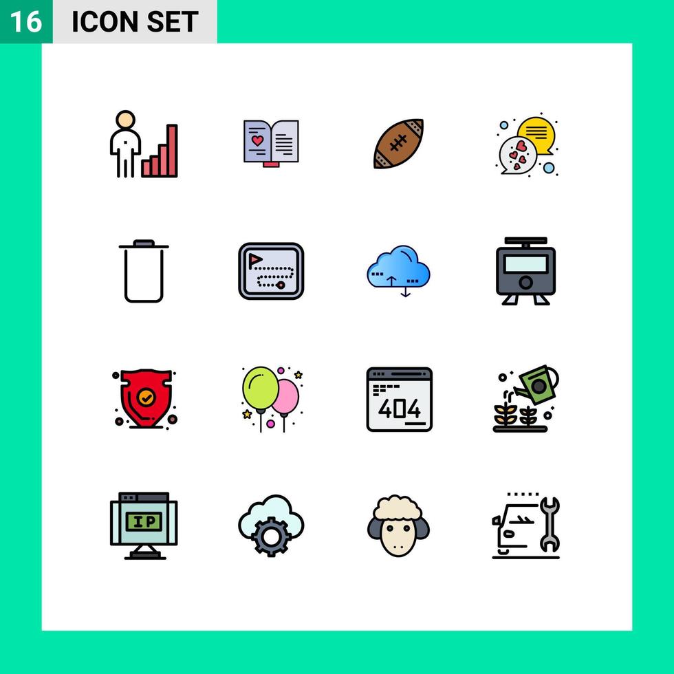 Pictogram Set of 16 Simple Flat Color Filled Lines of text love wedding chat nfl Editable Creative Vector Design Elements