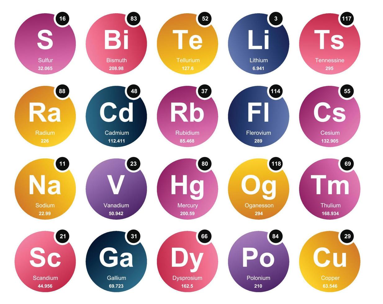20 Preiodic table of the elements Icon Pack Design vector