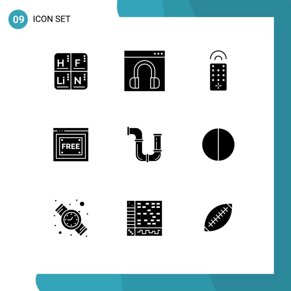 conjunto moderno de 9 glifos y símbolos sólidos, como elementos de diseño de vectores editables de acceso libre de tecnología en línea sin fontanería
