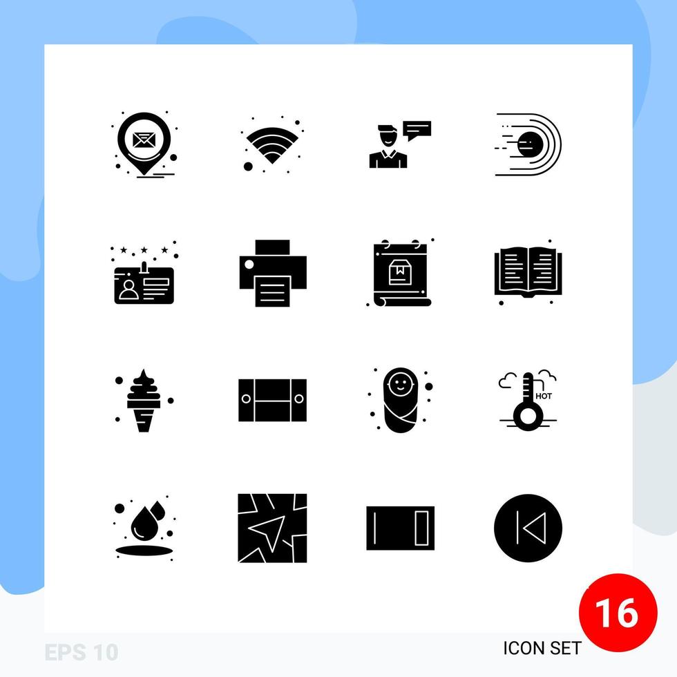 User Interface Pack of 16 Basic Solid Glyphs of card light message flight asteroid Editable Vector Design Elements