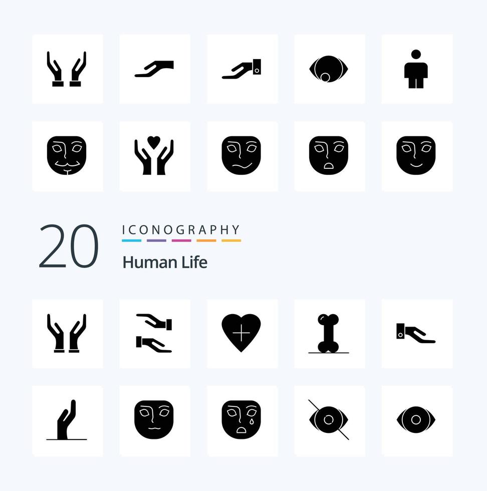 20 Human Solid Glyph icon Pack like face thoughtful human face share vector