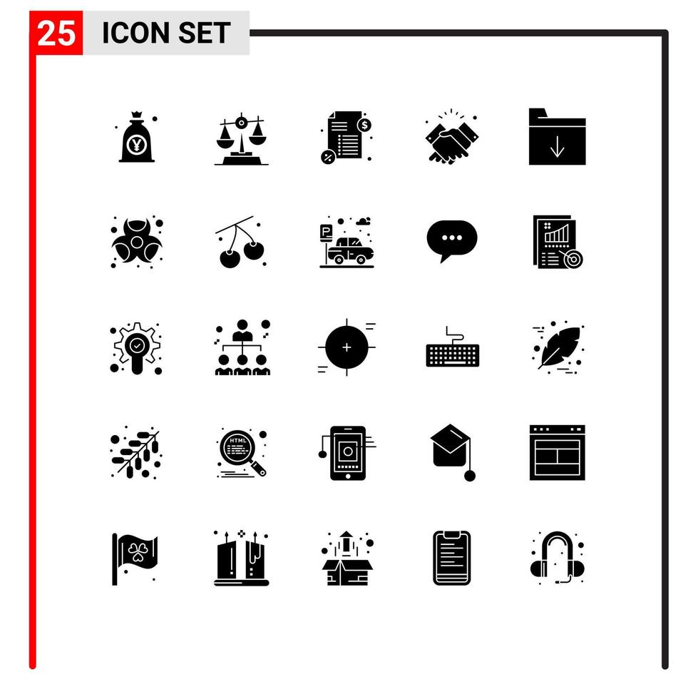 25 Thematic Vector Solid Glyphs and Editable Symbols of document muslim baluance hand handshake Editable Vector Design Elements