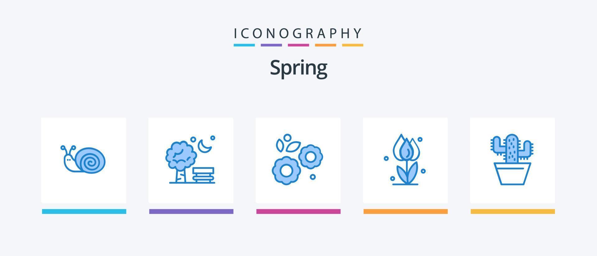 paquete de iconos azul primavera 5 que incluye rosa. flor. globo floral. primavera. diseño de iconos creativos vector