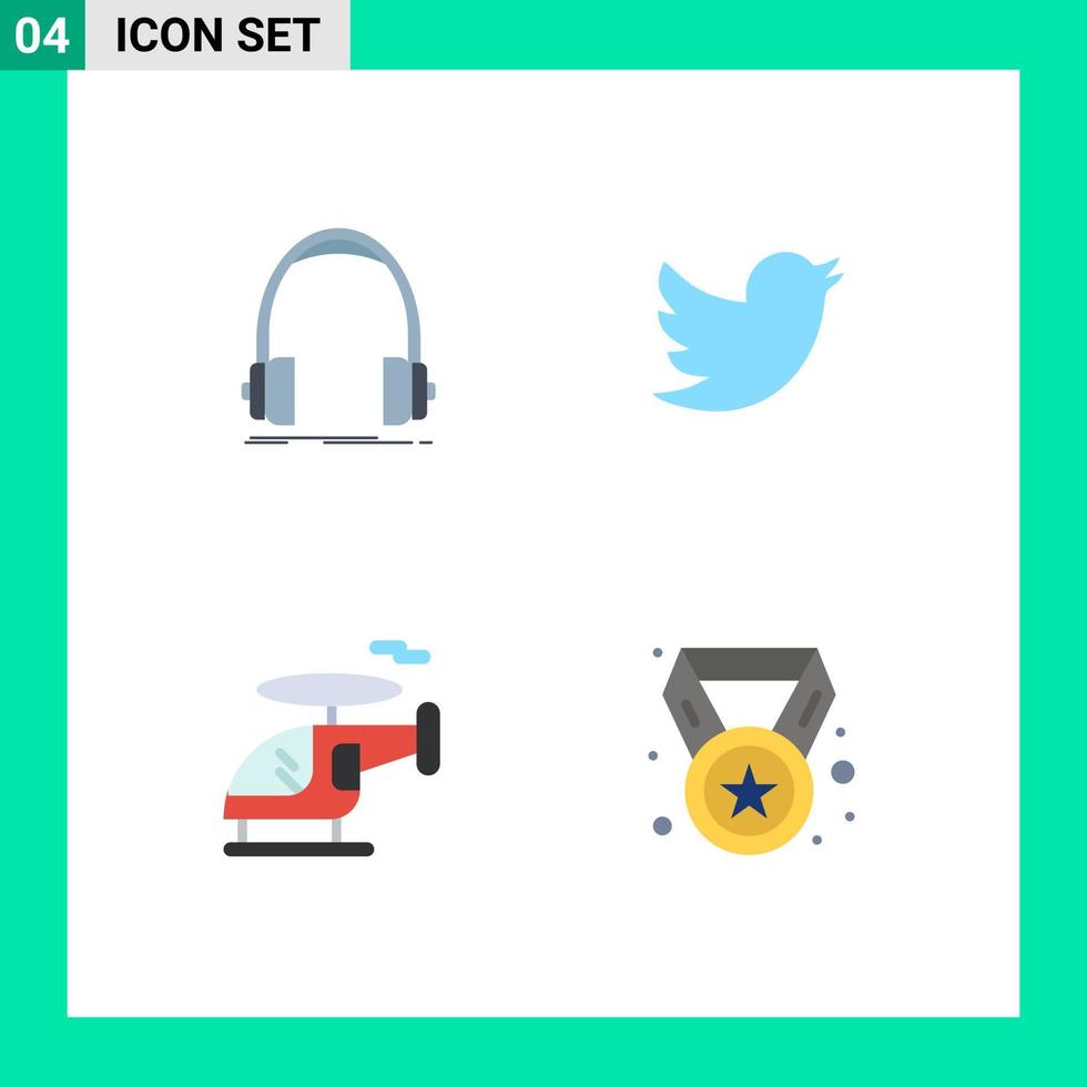 Modern Set of 4 Flat Icons and symbols such as audio transport monitor social achievement Editable Vector Design Elements