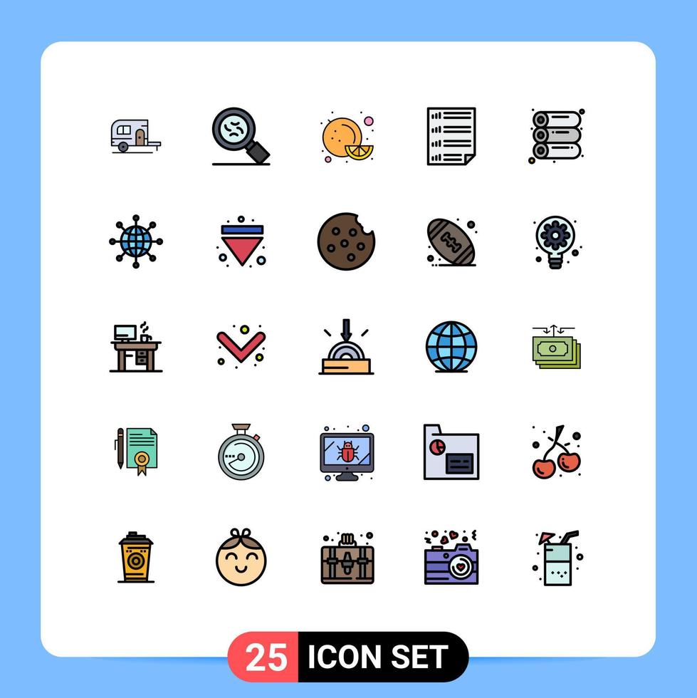 Mobile Interface Filled line Flat Color Set of 25 Pictograms of printing machine fruit page document Editable Vector Design Elements