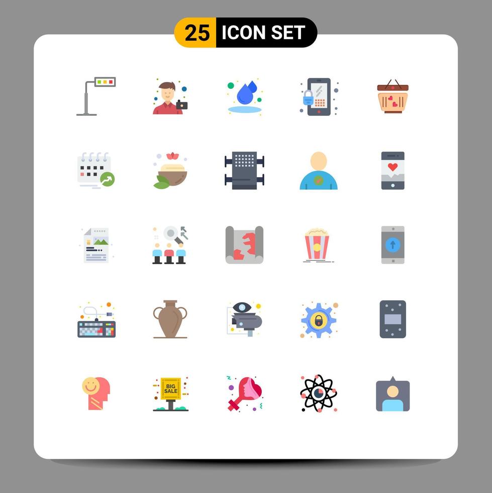 Pictogram Set of 25 Simple Flat Colors of heart cart portrait security lock Editable Vector Design Elements