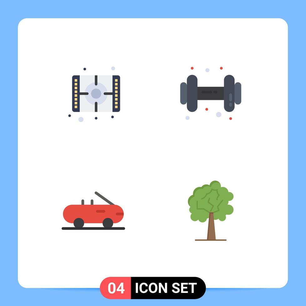 Set of 4 Commercial Flat Icons pack for movie tree paint dumbell growth Editable Vector Design Elements