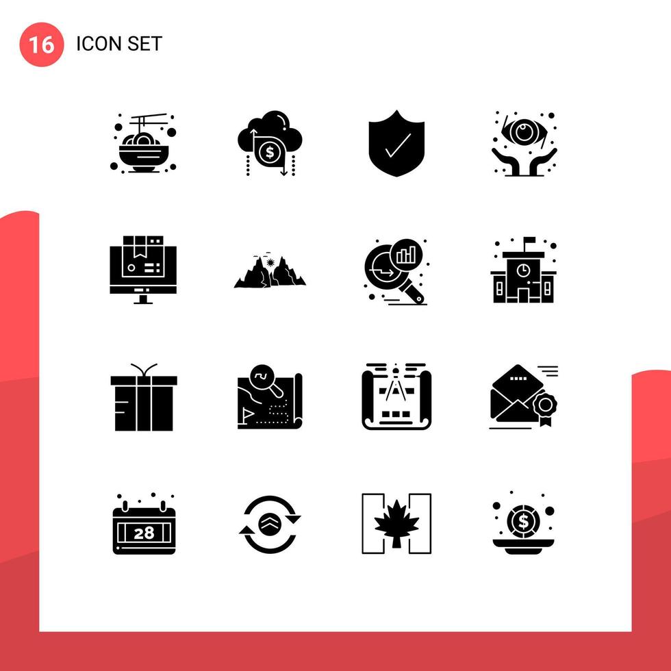 Pictogram Set of 16 Simple Solid Glyphs of product box money ophthalmology protect Editable Vector Design Elements