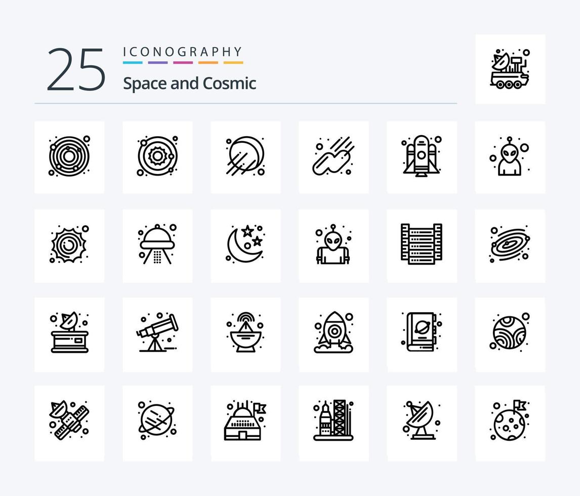 paquete de iconos de 25 líneas espaciales que incluye astronomía. monstruo. espacio. avatar. puesta en marcha vector