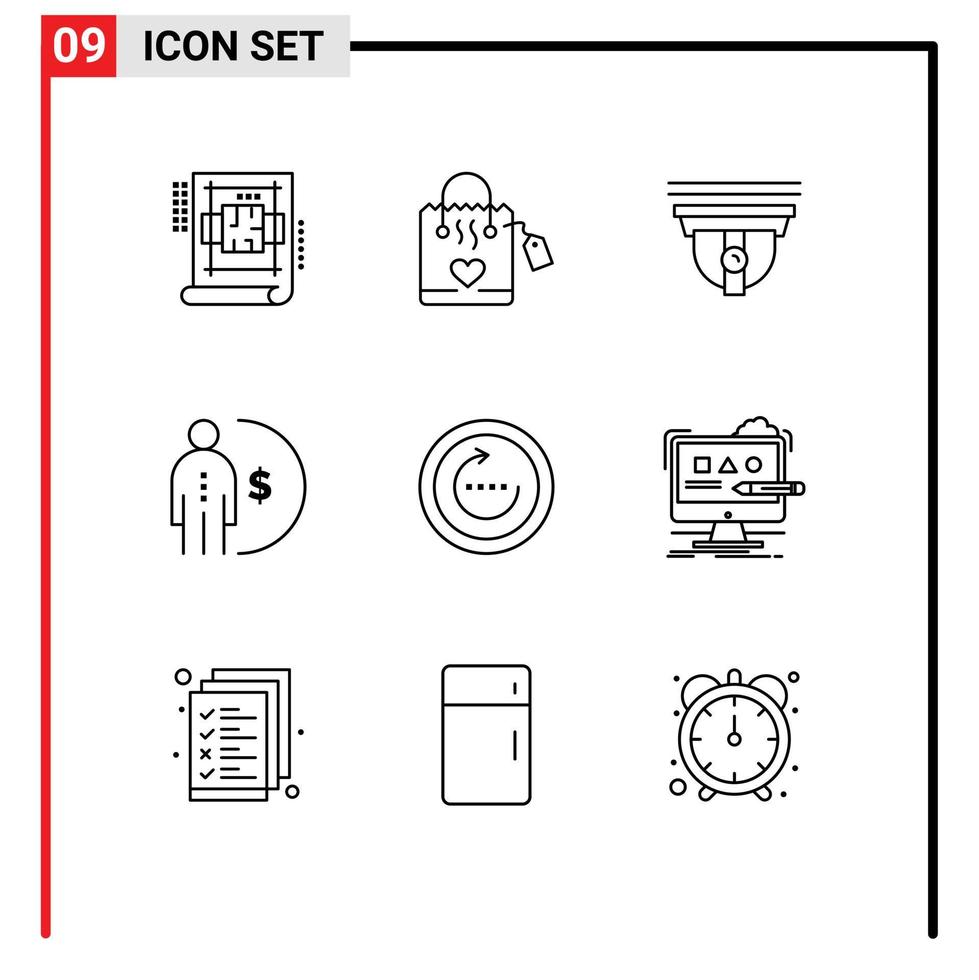 Group of 9 Modern Outlines Set for browser management camera income business Editable Vector Design Elements