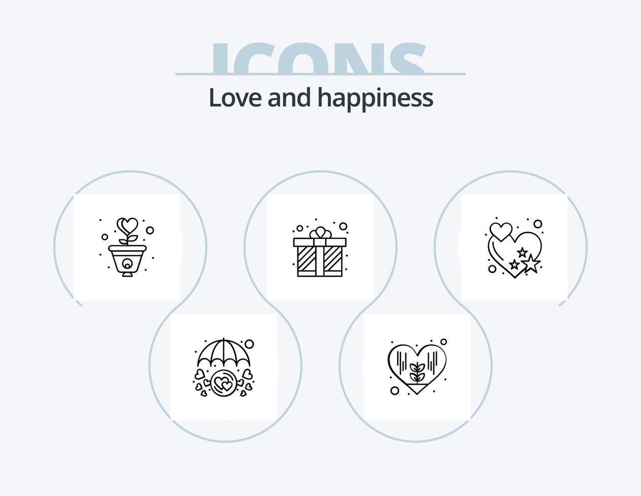 paquete de iconos de línea de amor 5 diseño de iconos. flor. roto. corazón. ruptura. sombrilla vector