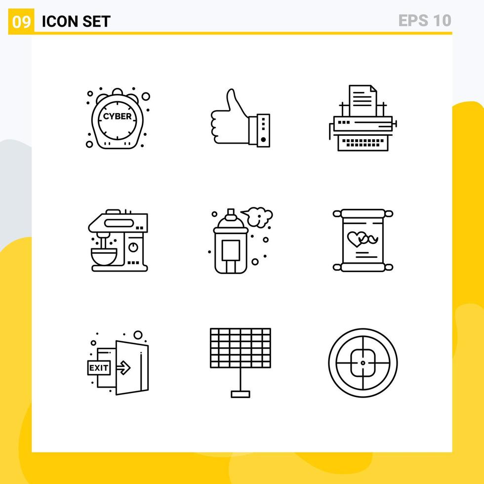 Stock Vector Icon Pack of 9 Line Signs and Symbols for coffee paper thumbs keys letter Editable Vector Design Elements