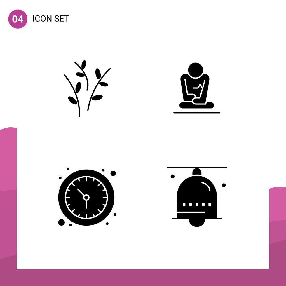 User Interface Pack of 4 Basic Solid Glyphs of buds time nature training wall watch Editable Vector Design Elements