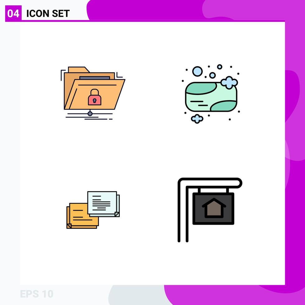 Universal Icon Symbols Group of 4 Modern Filledline Flat Colors of encryption chat network bath soap message Editable Vector Design Elements
