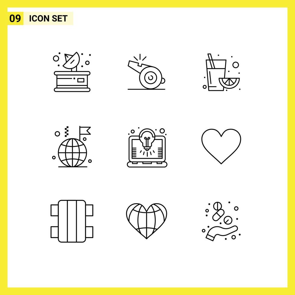 Set of 9 Modern UI Icons Symbols Signs for laptop bulb fruit flag business Editable Vector Design Elements