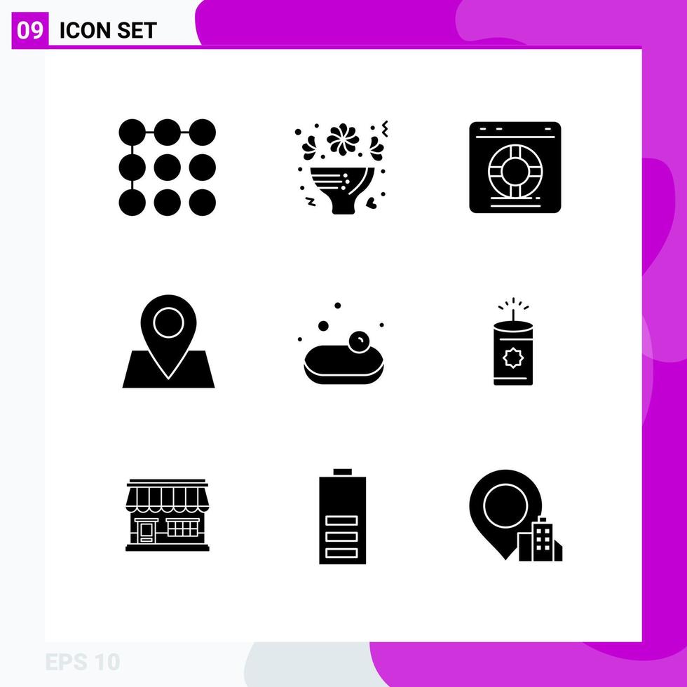 9 Solid Glyph concept for Websites Mobile and Apps shopping location help pointer service Editable Vector Design Elements