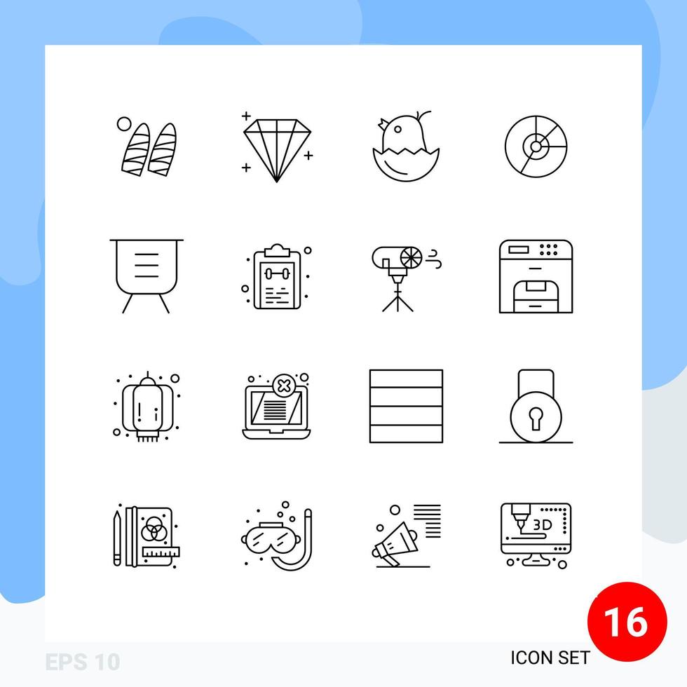 Mobile Interface Outline Set of 16 Pictograms of statistics finance easter diagram business Editable Vector Design Elements