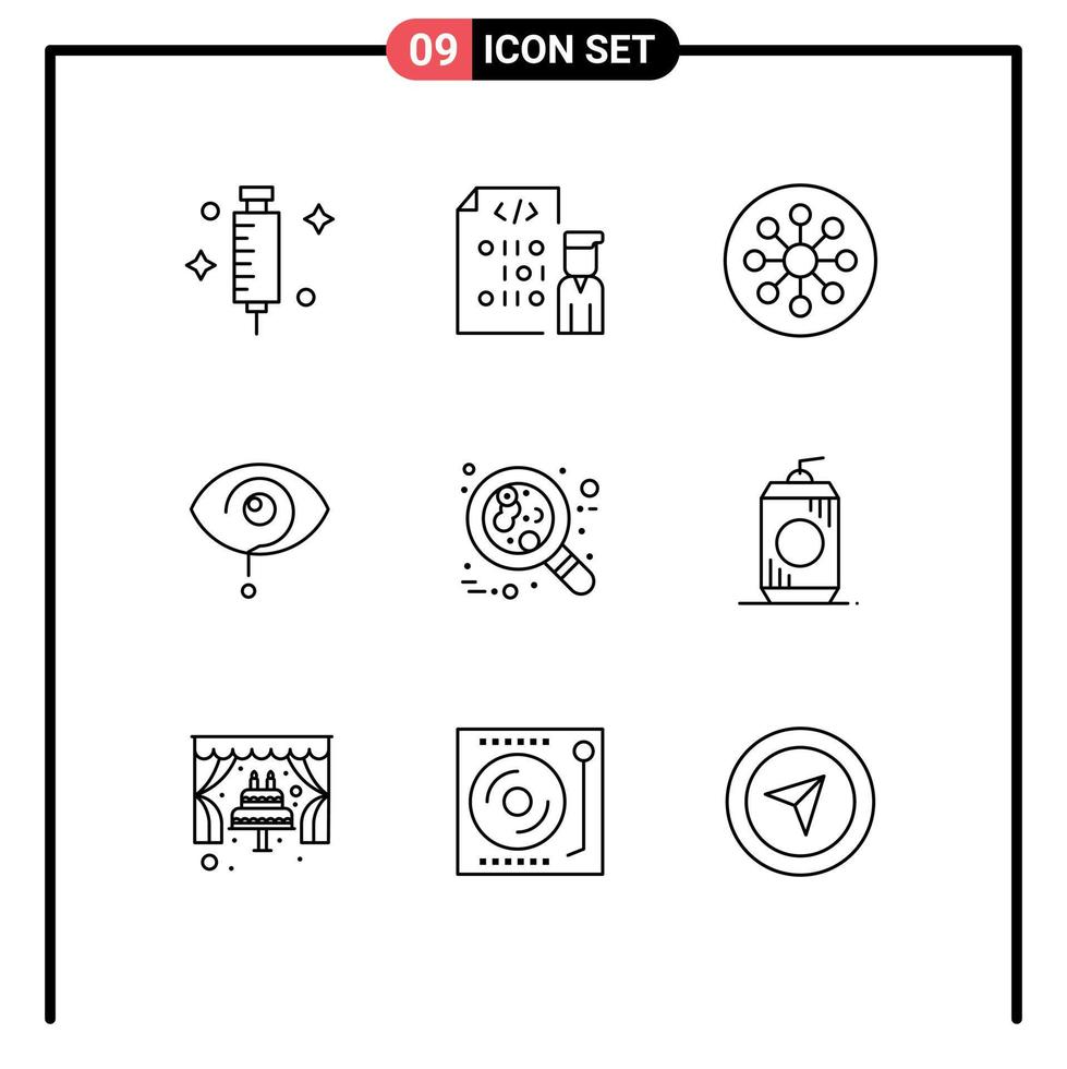 Group of 9 Outlines Signs and Symbols for knowledge exclamation programming curious chemistry Editable Vector Design Elements