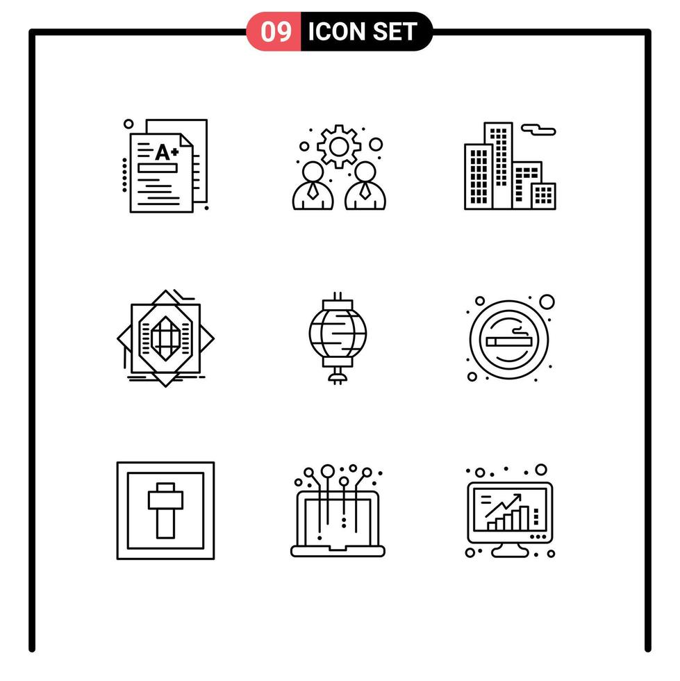 Outline Pack of 9 Universal Symbols of china forming apartment formation core Editable Vector Design Elements