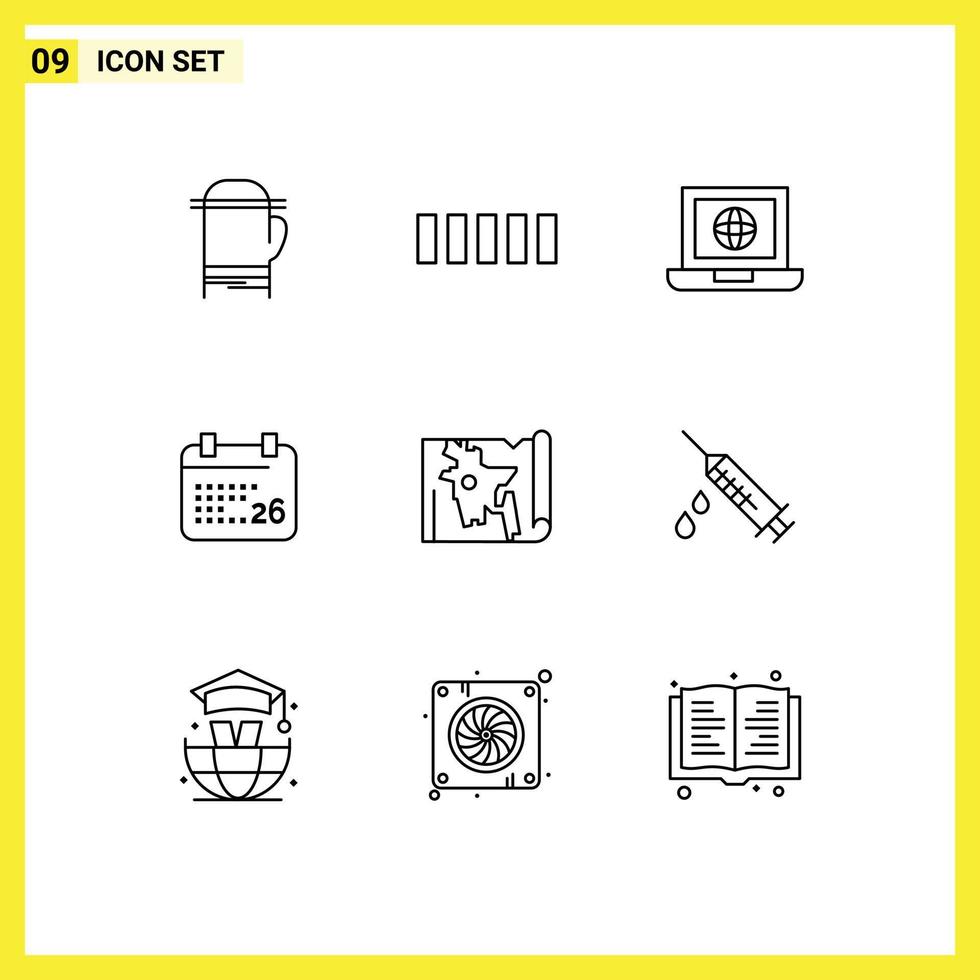 Pack of 9 creative Outlines of world bangladesh world jan day Editable Vector Design Elements