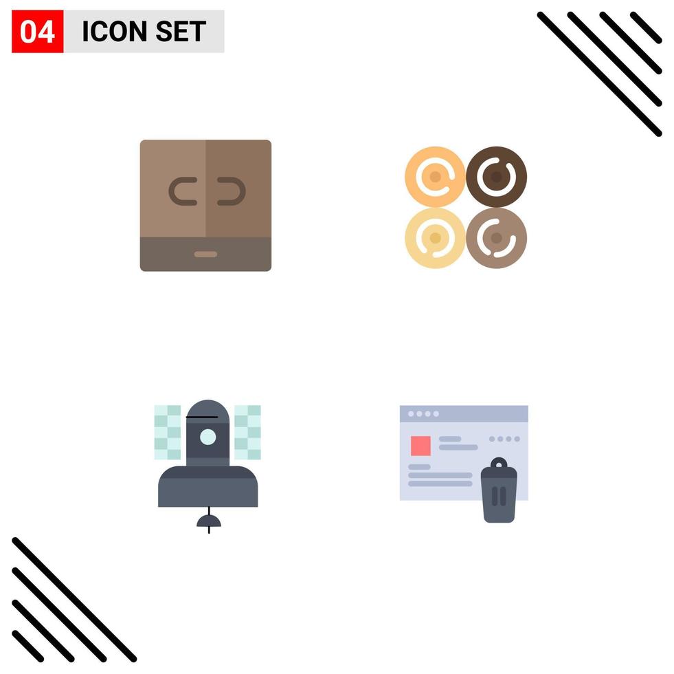 4 Universal Flat Icons Set for Web and Mobile Applications closet broadcast interior food communication Editable Vector Design Elements