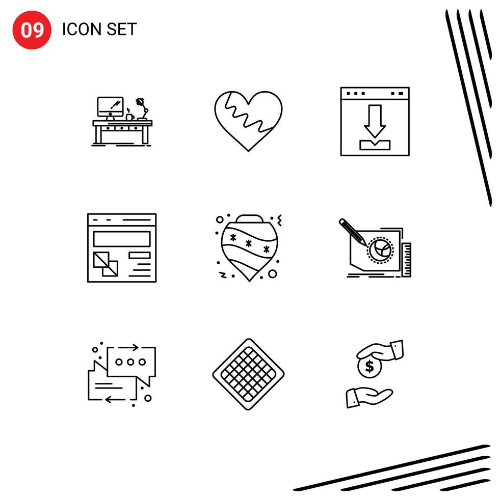 User Interface Pack of 9 Basic Outlines of browser interface love download arrows Editable Vector Design Elements