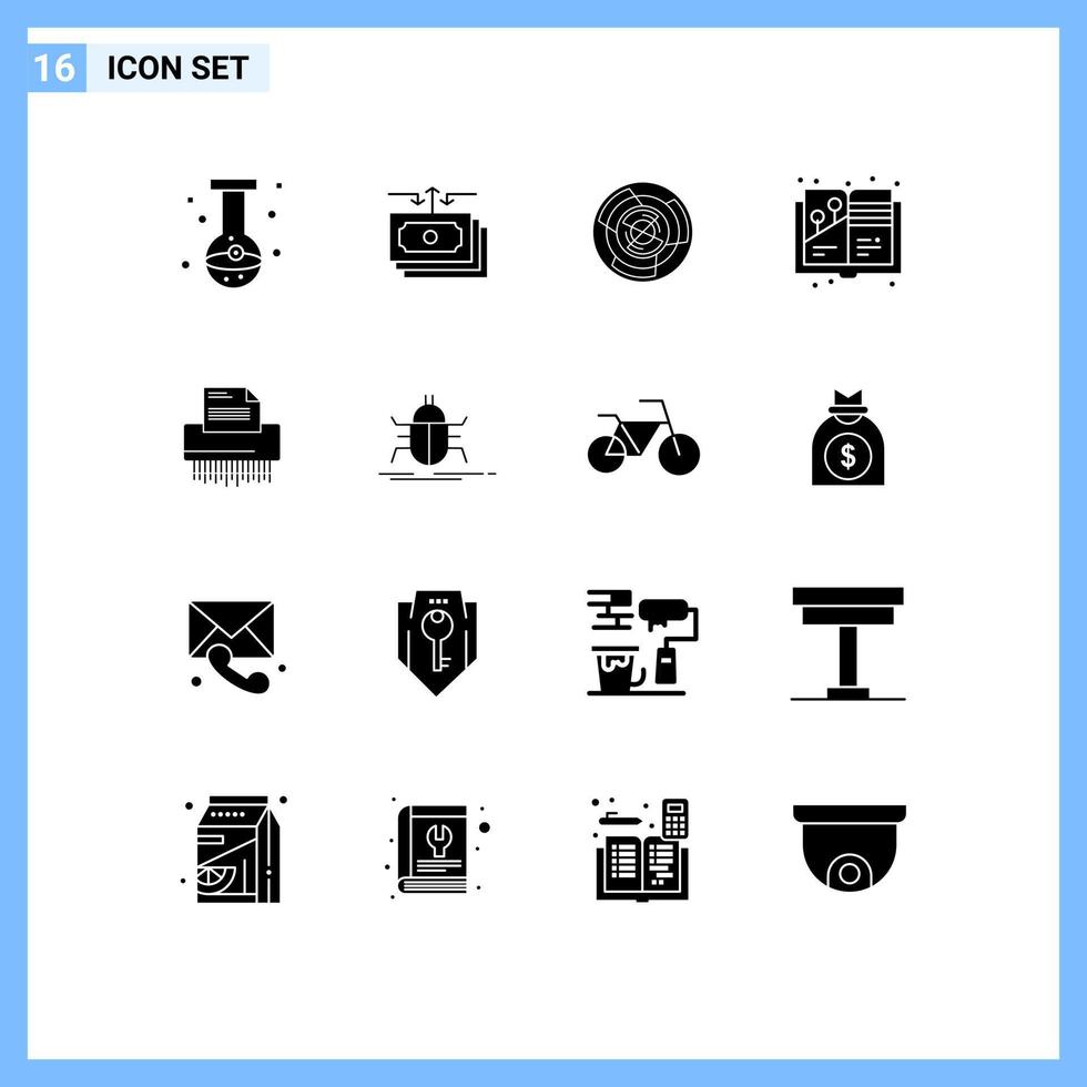 Modern Set of 16 Solid Glyphs and symbols such as art logic cash labyrinth challenge Editable Vector Design Elements