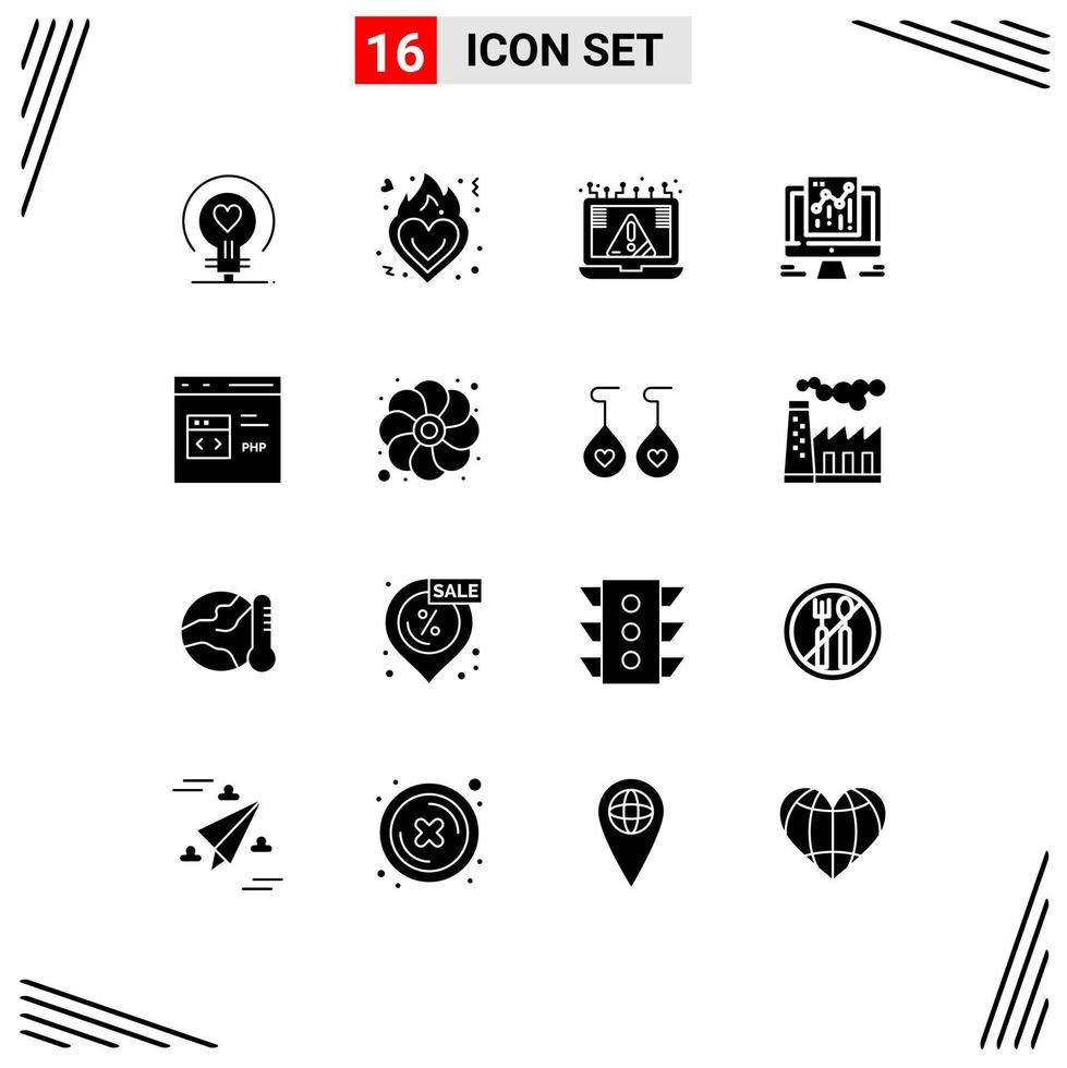 Mobile Interface Solid Glyph Set of 16 Pictograms of code google connection data security Editable Vector Design Elements