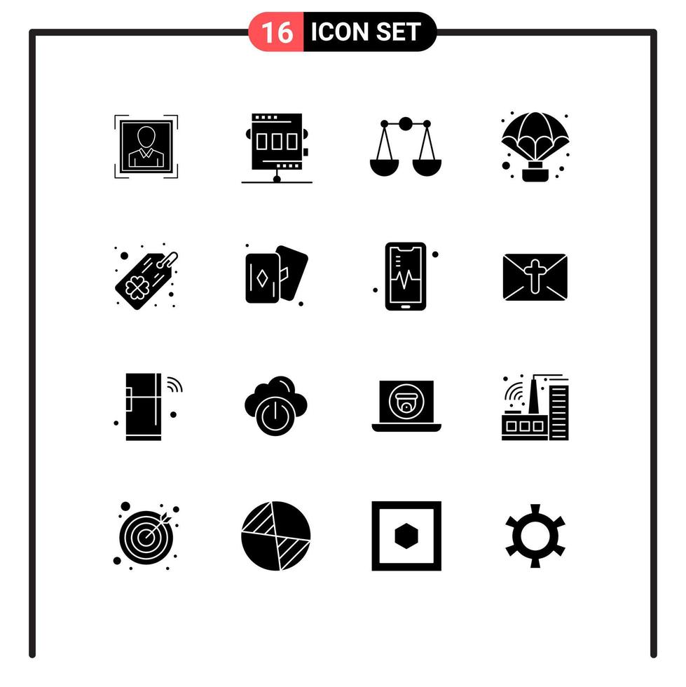 16 Solid Glyph concept for Websites Mobile and Apps clover observation recreation balloon adventure Editable Vector Design Elements