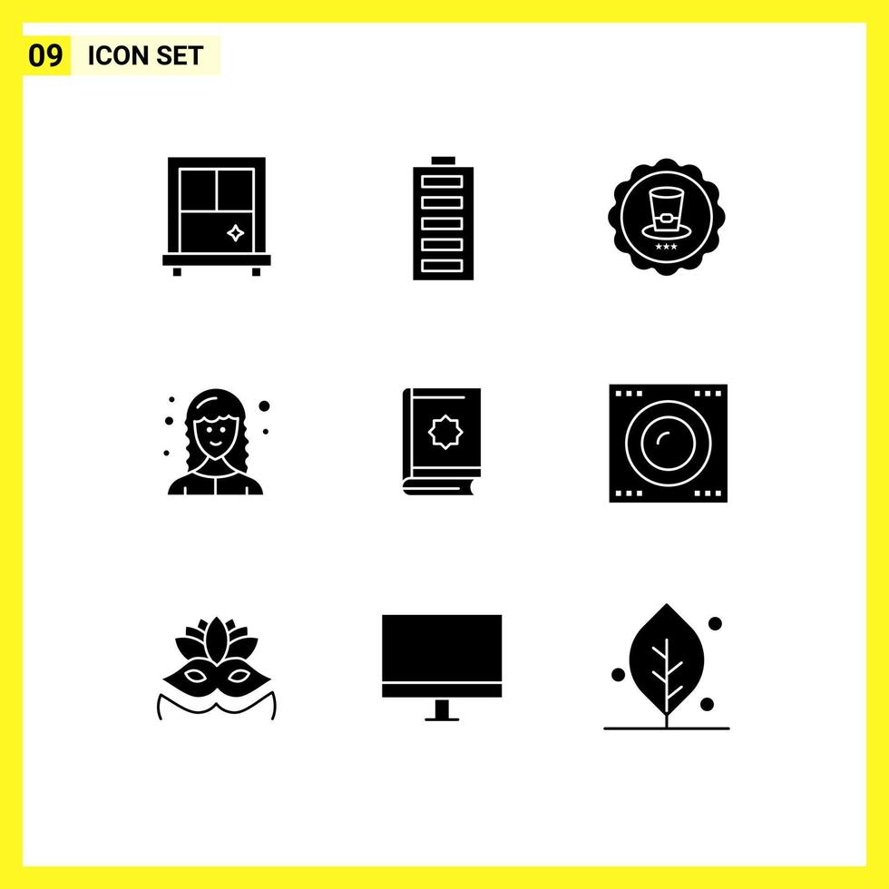 9 Solid Glyph concept for Websites Mobile and Apps ramadhan book sign quran female web developer Editable Vector Design Elements