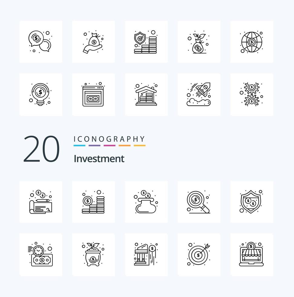 20 Investment Line icon Pack like investment shield money security search vector