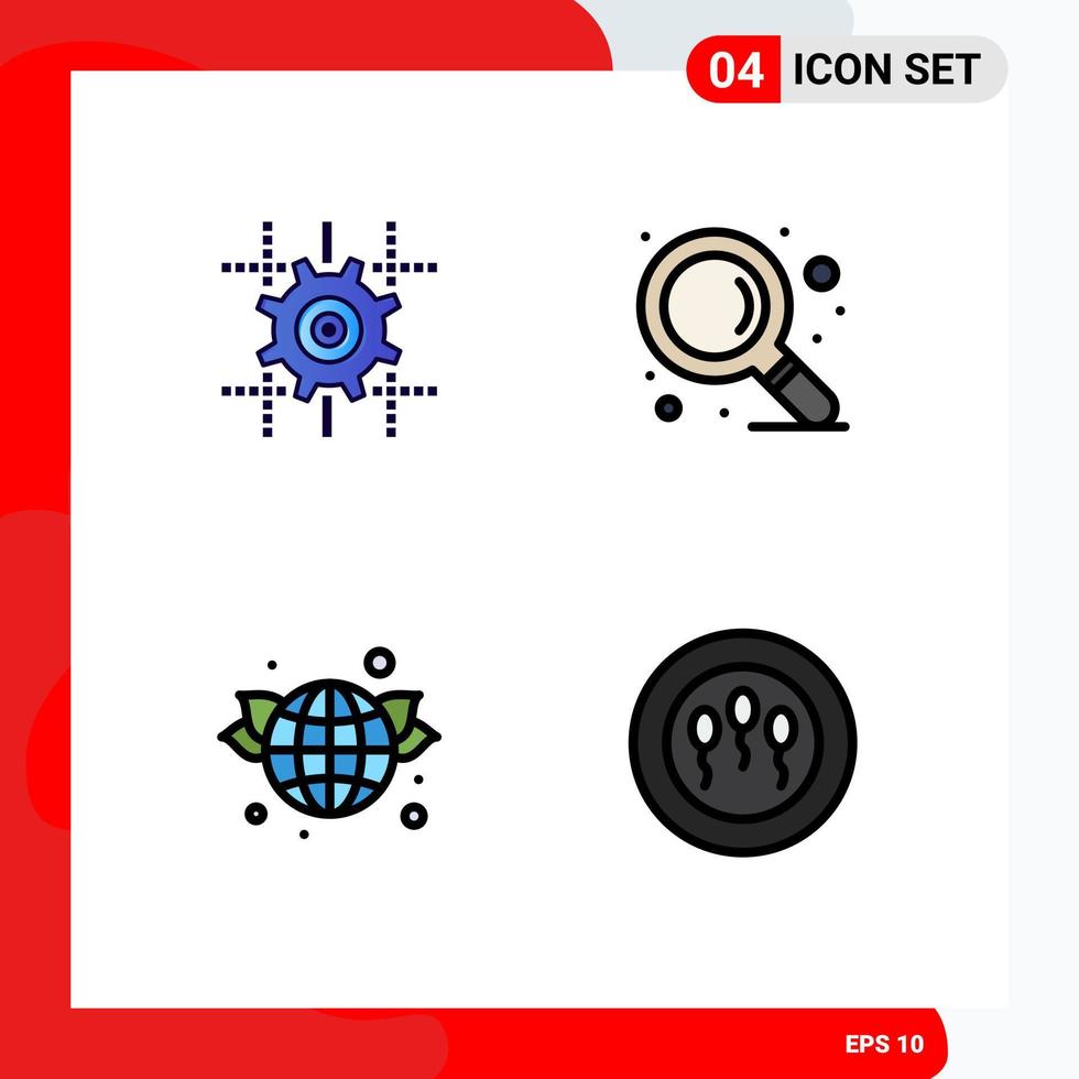 Mobile Interface Filledline Flat Color Set of 4 Pictograms of setting world line zoom sperms Editable Vector Design Elements