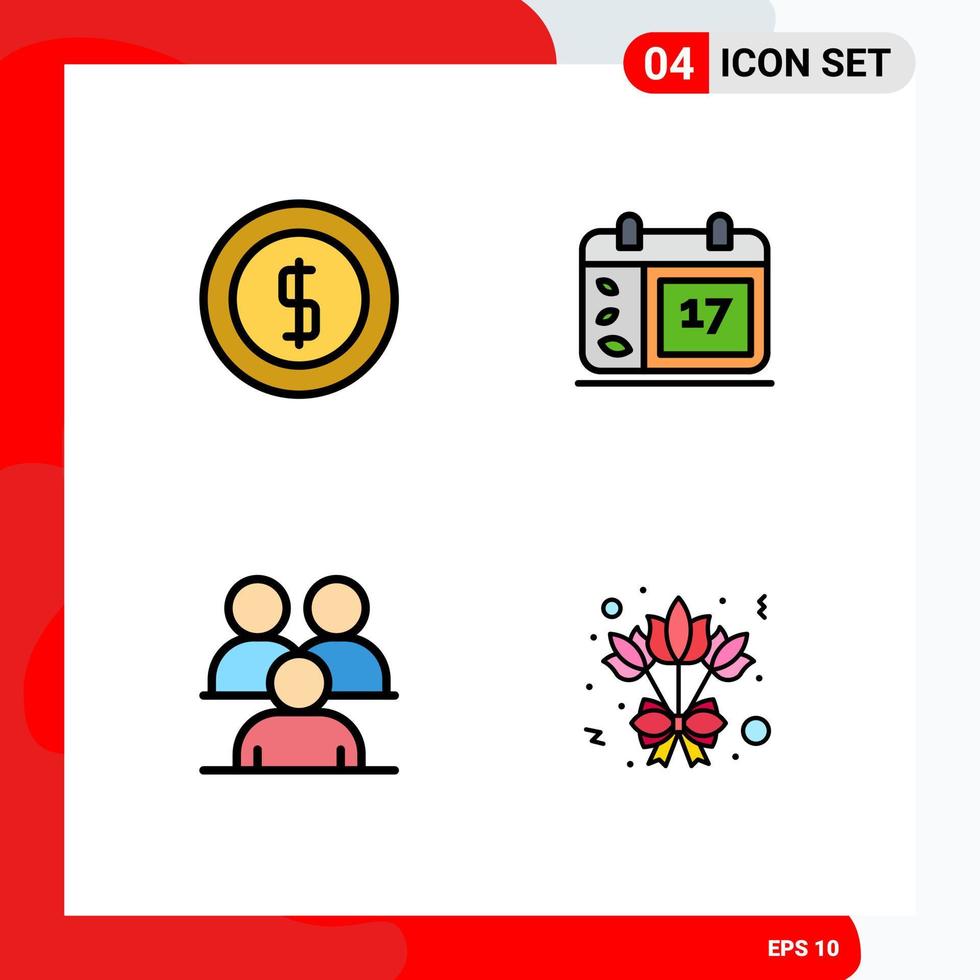 Pack of 4 Modern Filledline Flat Colors Signs and Symbols for Web Print Media such as cash conference money date group Editable Vector Design Elements