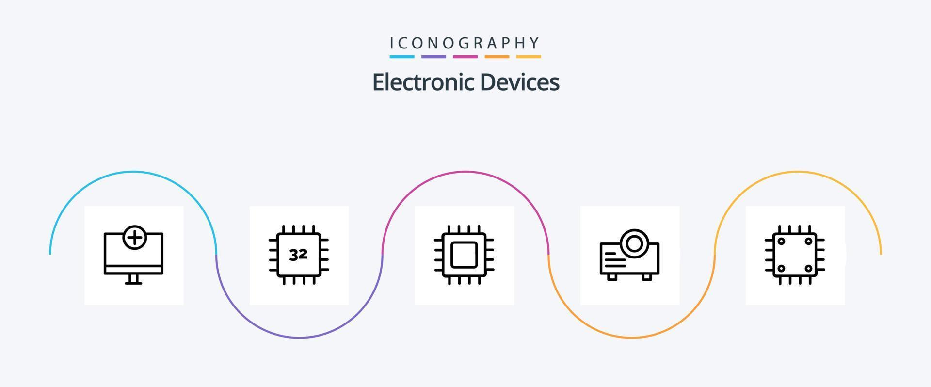 Devices Line 5 Icon Pack Including hardware. devices. gadget. computers. projector vector