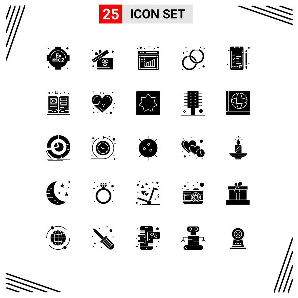 Modern Set of 25 Solid Glyphs and symbols such as art business graph analytics earrings Editable Vector Design Elements