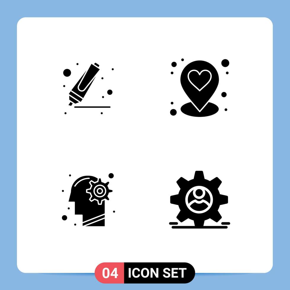 Group of 4 Modern Solid Glyphs Set for drawing process heart head dper Editable Vector Design Elements