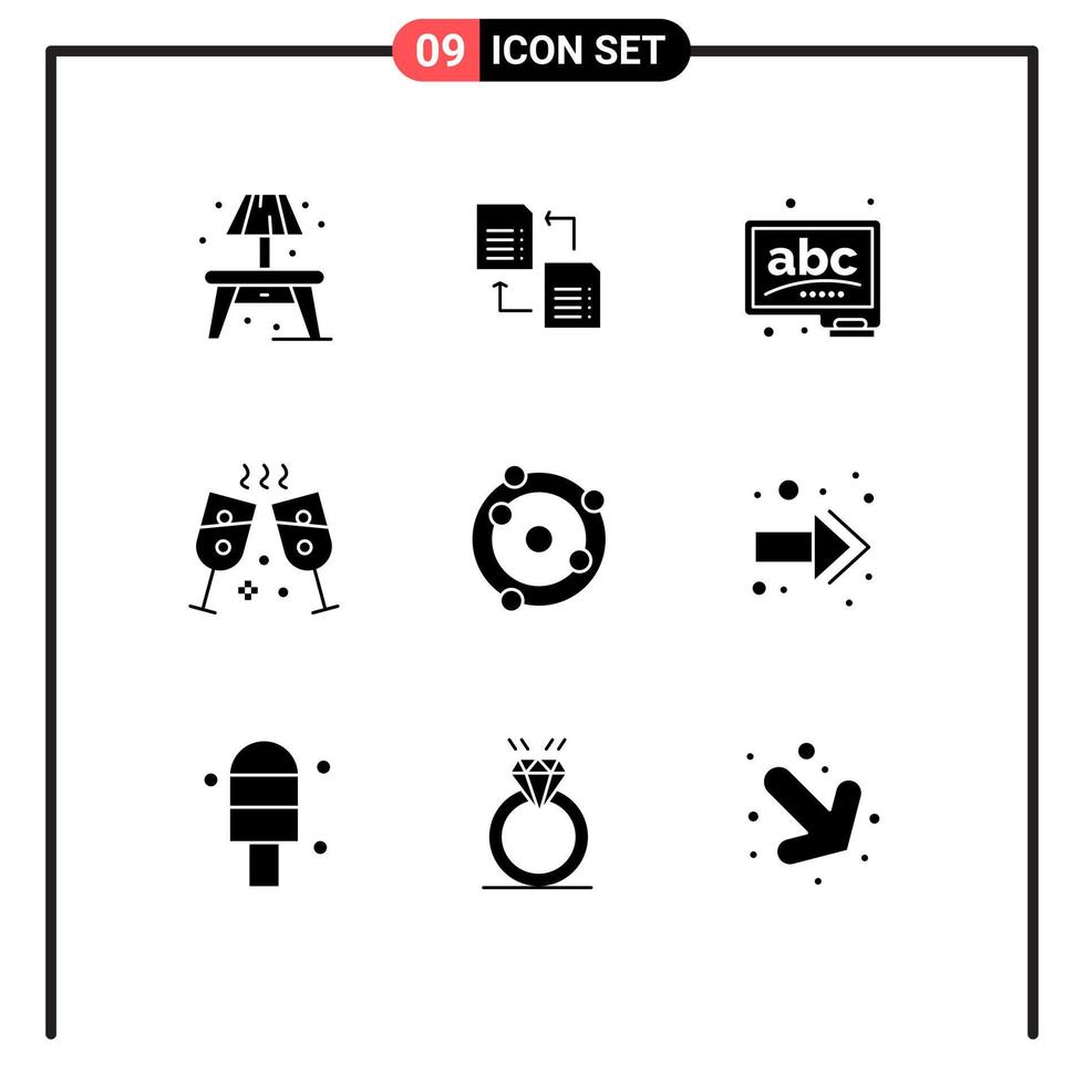 Solid Glyph Pack of 9 Universal Symbols of arrow biology board bio party Editable Vector Design Elements