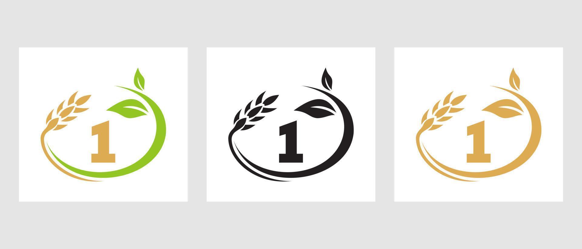 Letter 1 Agriculture Logo. Agribusiness, Eco-farm Design Template vector