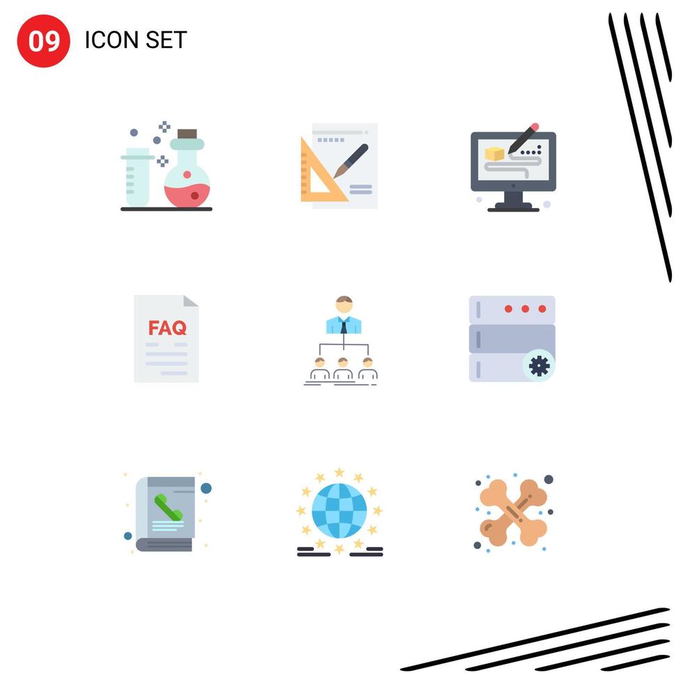 9 User Interface Flat Color Pack of modern Signs and Symbols of team help creative file contact Editable Vector Design Elements