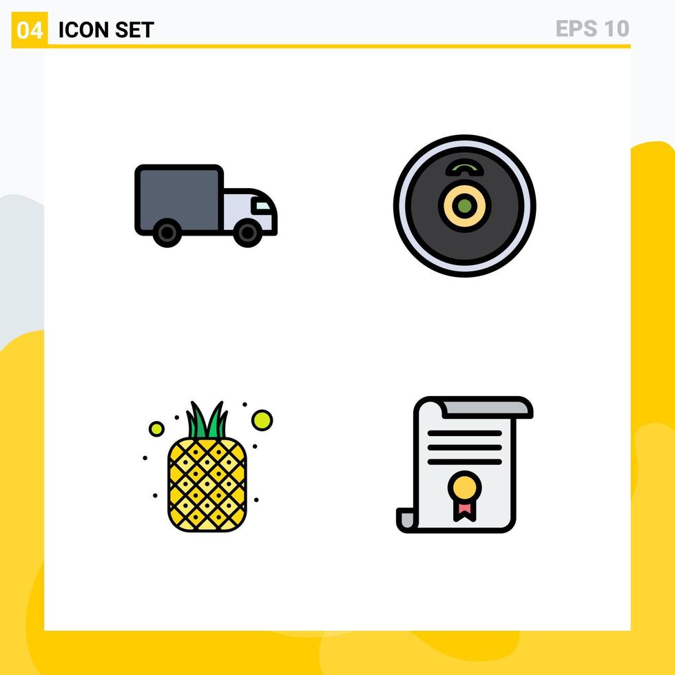 4 Universal Filledline Flat Colors Set for Web and Mobile Applications delivery fruits truck sport pineapple Editable Vector Design Elements