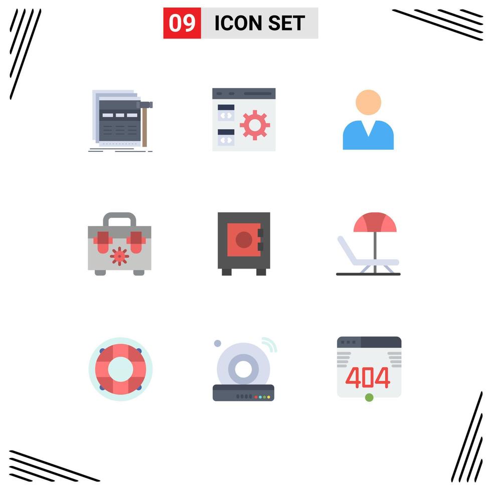 Group of 9 Flat Colors Signs and Symbols for lock tools development construction user Editable Vector Design Elements