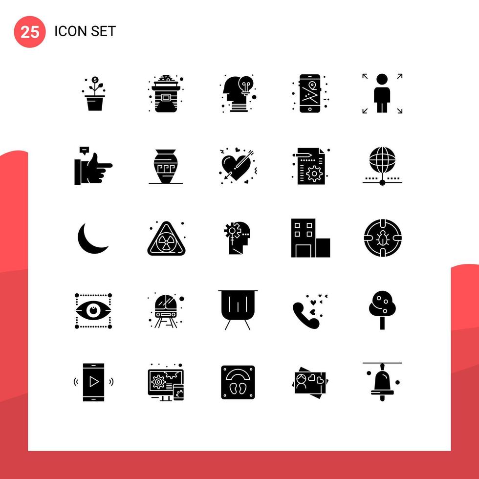 Set of 25 Vector Solid Glyphs on Grid for growth phone gold mobile opinion Editable Vector Design Elements