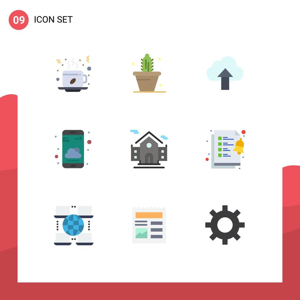 Editable Vector Line Pack of 9 Simple Flat Colors of building weather spring smartphone cloud Editable Vector Design Elements