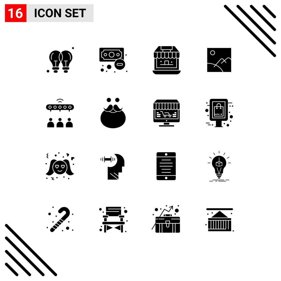 16 Universal Solid Glyphs Set for Web and Mobile Applications group picture outcome gallery store Editable Vector Design Elements