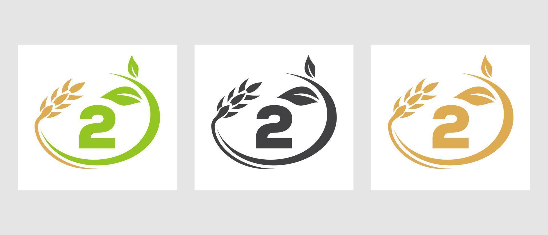 logotipo de la agricultura de la letra 2. agronegocios, plantilla de diseño de granjas ecológicas vector