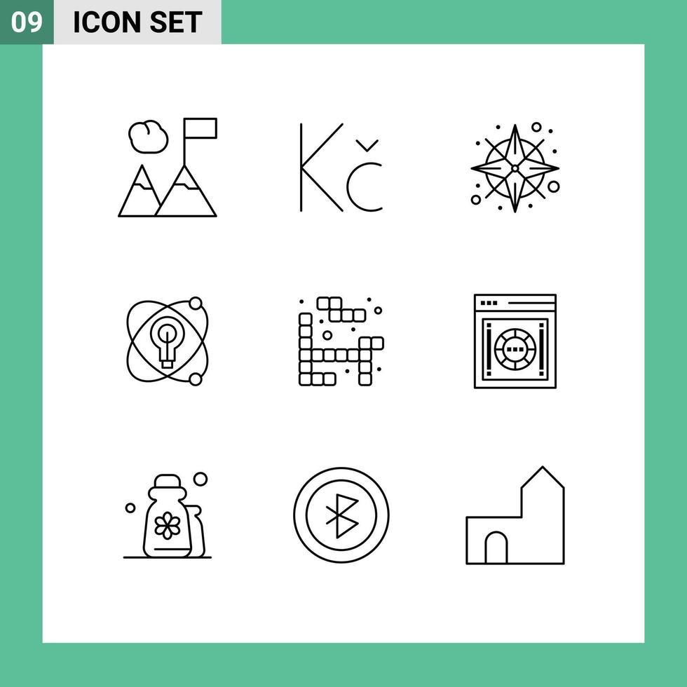 Modern Set of 9 Outlines and symbols such as encryption game navigation tetris nuclear Editable Vector Design Elements